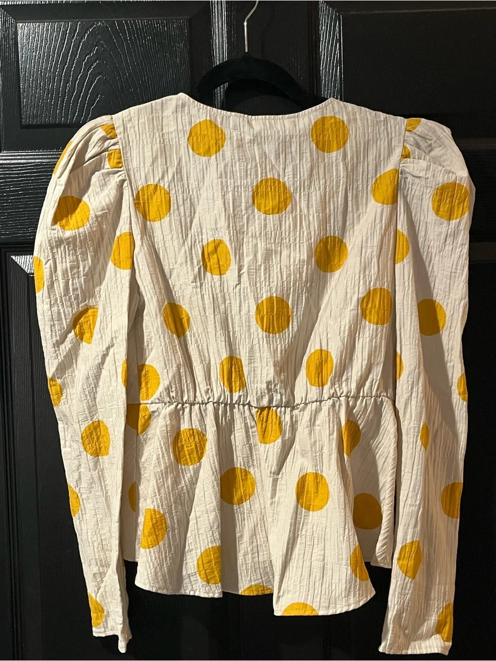 NEW Zara Cream Top with Yellow Polka Dots and Oversized snow Accent NWT